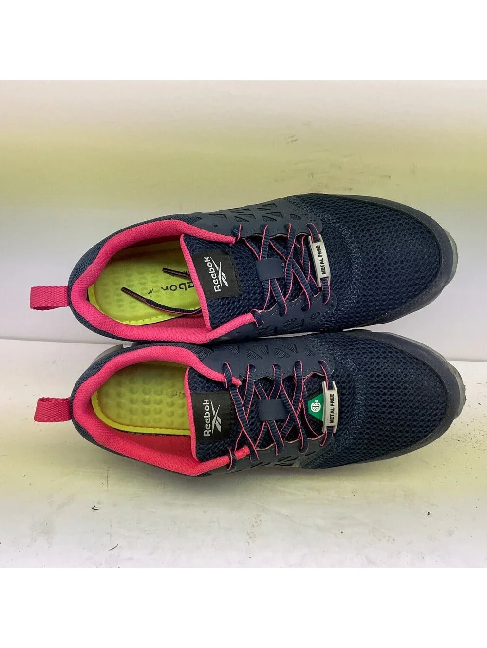 Reebok Women's Sublite Alloy Toe Athletic Work Shoe IB046 Navy/Pink 8.5W